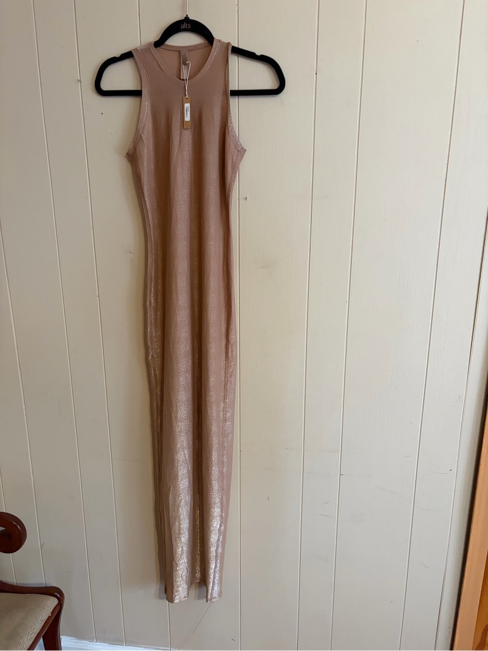 SKIMS Shimmer Sleeveless Maxi Dress in Nude Taupe NWT size S